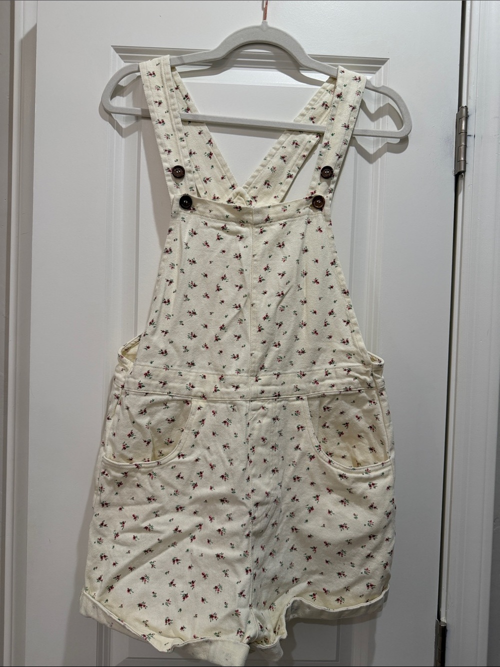 Cream Floral Print Cotton Overall Dress